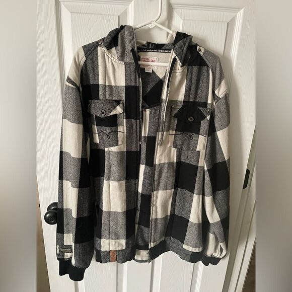 LFG Men’s Black & White Plaid Wool Blend Full Zip Shirt Jacket Size XL - Picture 2 of 6